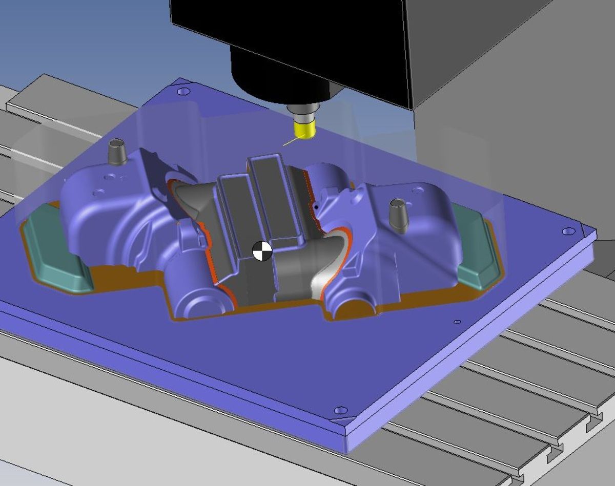 Ein computergeneriertes Bild einer Maschine, die ein Stück Metall schneidet