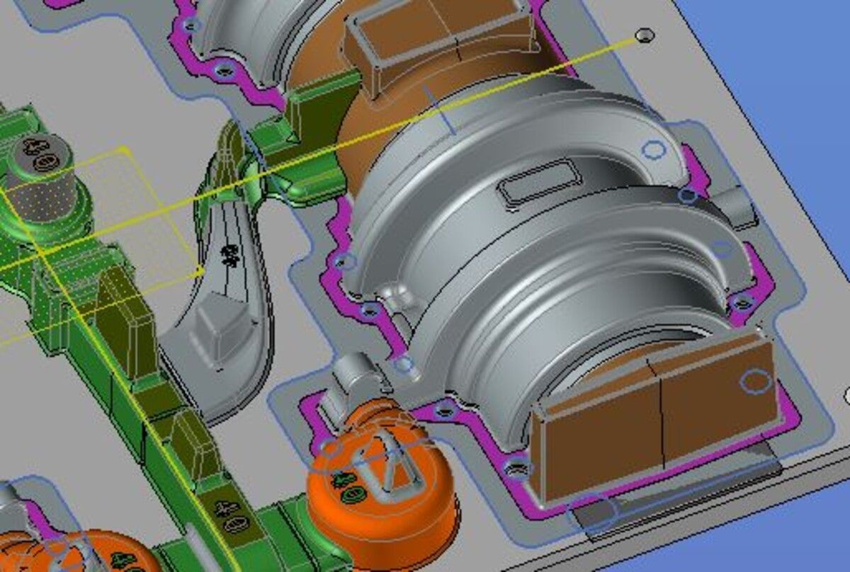 Ein computergeneriertes Bild einer Maschine mit blauem Hintergrund.