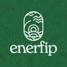 Logo Enerfip en blanc sur fond vert foncé.
