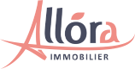 Logo d'Allora Immobilier en rouge et gris sur fond blanc.