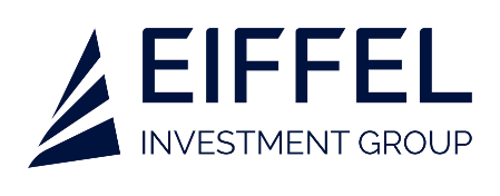 Logo d'Eiffel Investment Group en bleu foncé.