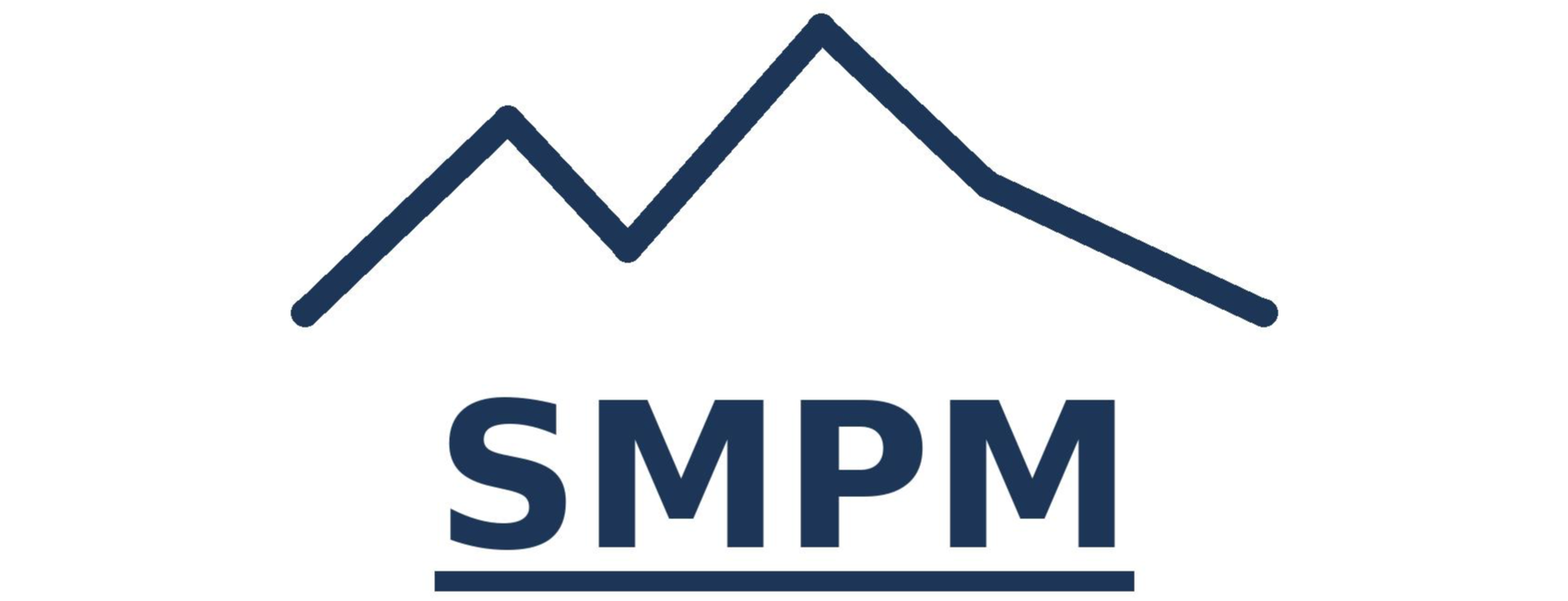 Logo of smpm.co with a mountain symbol in dark blue.