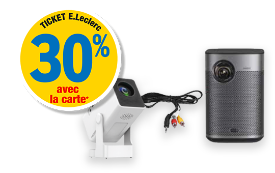 30 % en ticket E.Leclerc avec la carte exclusivement le vendredi 10 avril 2026. Présentation de 2 vidéoprojecteurs.