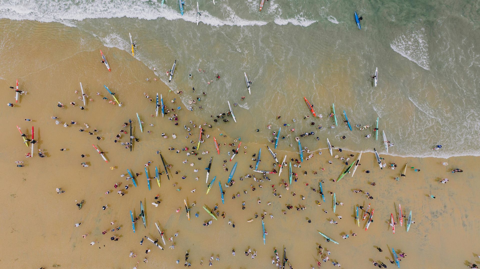 A hammock is hanging between two palm trees on a beach