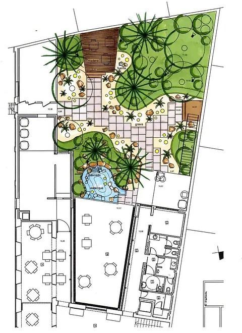Un plano en blanco y negro de una casa con muchas plantas.