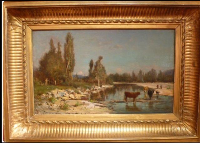 Strasbourg antiquaire - peinture pastorale avec cadre doré