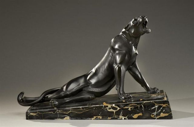 Strasbourg antiquaire - sculpture de panthère noire en bronze