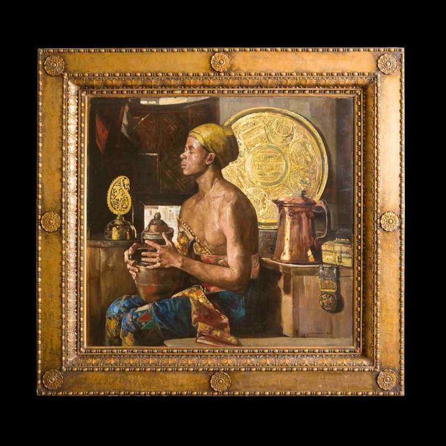 Strasbourg antiquaire - peinture orientale avec cadre en bois