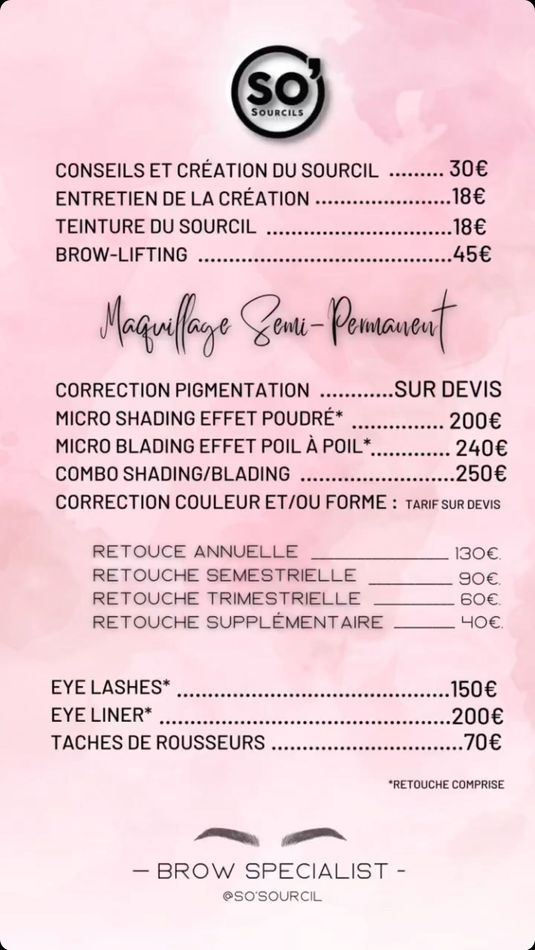 Tarifs maquillage