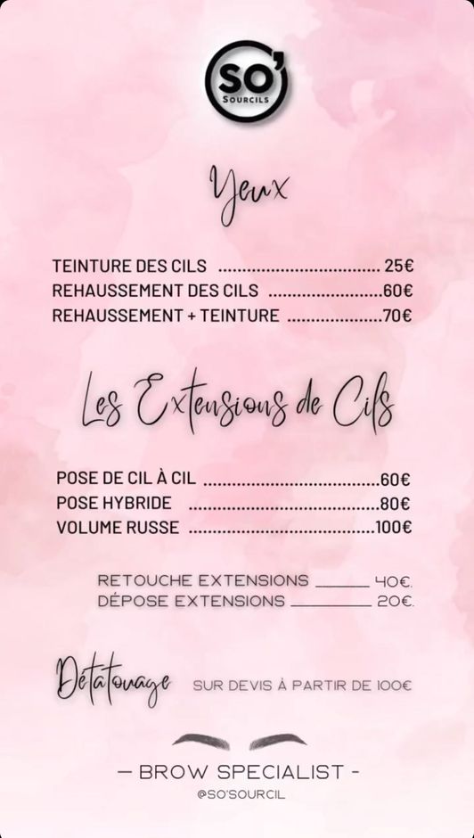Nos tarifs yeux
