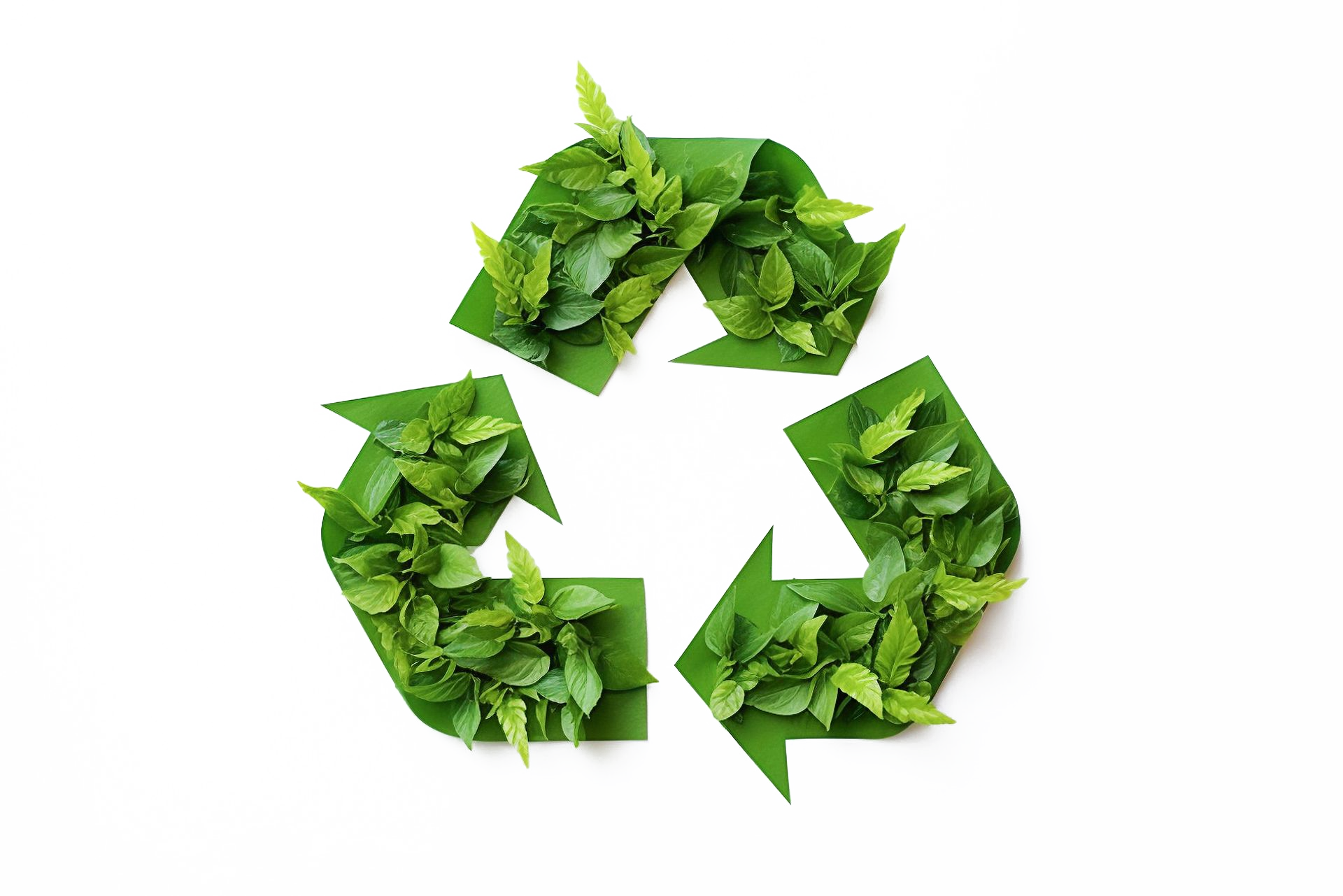 Le sigle de recyclage vert avec des feuilles inscrites dedans