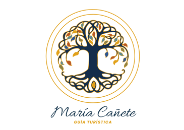 Logo for "Mar&iacute;a Ca&ntilde;ete Gu&iacute;a Tur&iacute;stica" featuring a colorful tree within gold circles.
