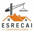 Logo de ESRECAI Construcciones con grúa y techo de casa naranja sobre fondo blanco