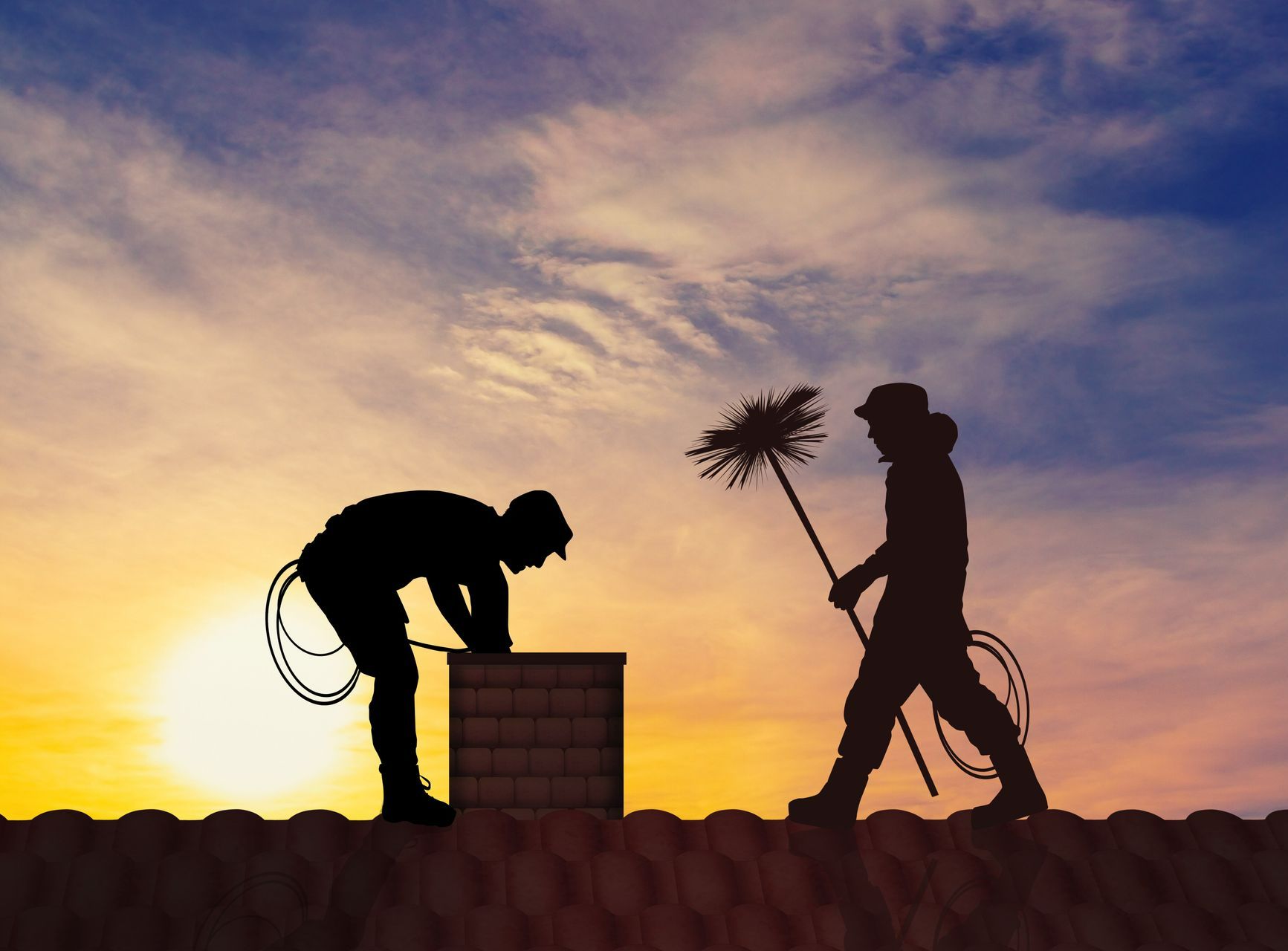 Deux ramoneurs sur une toiture