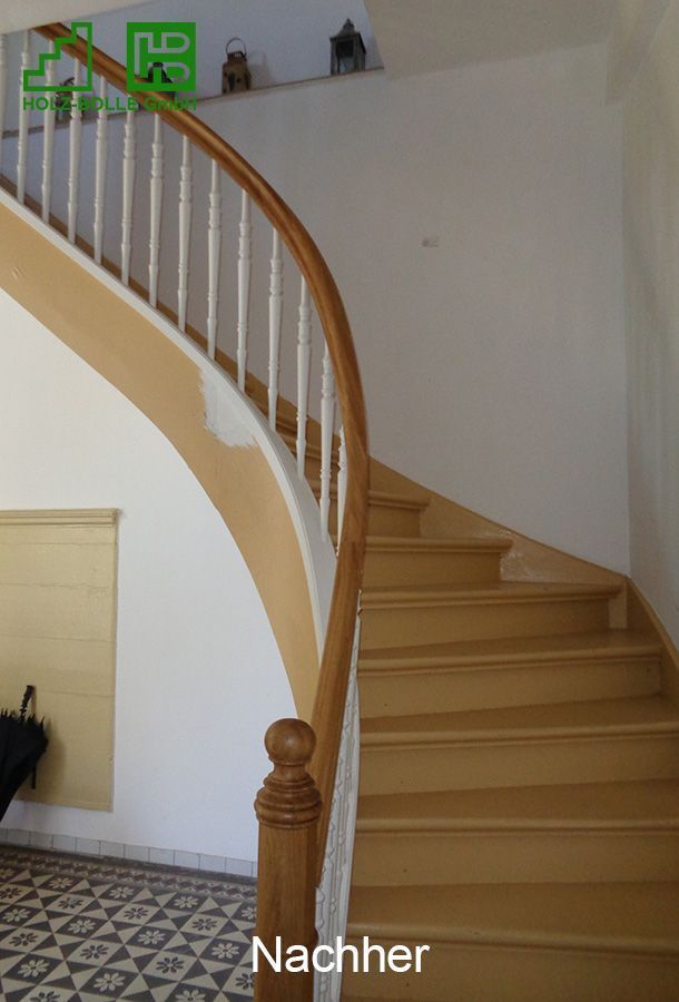 Ein Bild einer Treppe mit den Worten „nachher“ auf der Unterseite