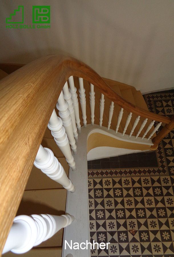 Ein Bild einer Treppe mit den Worten „nachher“ auf der Unterseite