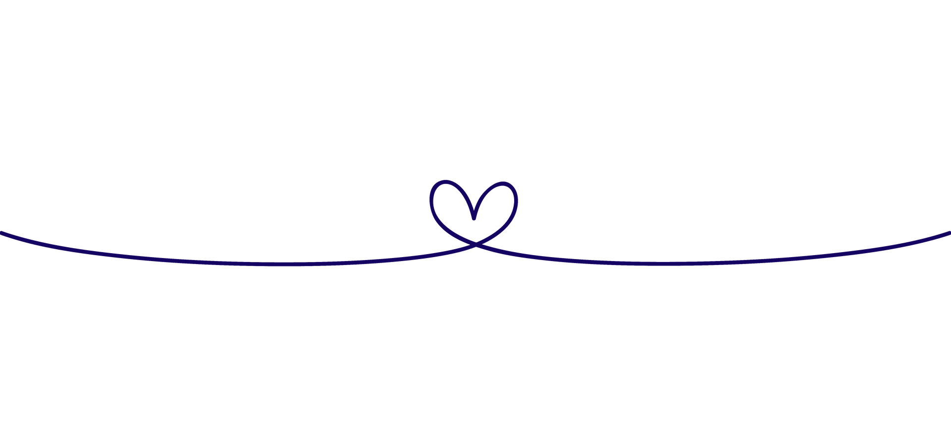 Línea azul delgada con una pequeña forma de corazón en el centro sobre un fondo blanco.