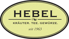 HEBEL logo on pale yellow oval with black border; text: "Kr&auml;uter. Tee. Gew&uuml;rze." and "seit 1963"