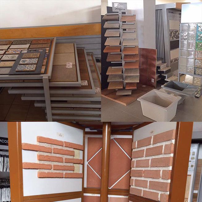 Un collage de imágenes muestra diferentes tipos de baldosas y ladrillos.