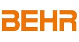 El logotipo de Behr es naranja y blanco sobre un fondo blanco.