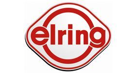 Un logotipo de Elring rojo y blanco sobre un fondo blanco.
