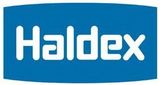 El logotipo de Haldex es azul y blanco sobre un fondo blanco.