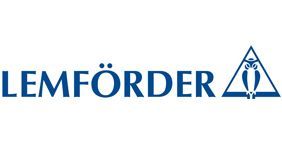 El logotipo de lemförder es un triángulo azul con un búho encima.