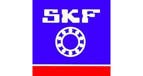 El logotipo de skf está sobre un fondo azul y rojo.