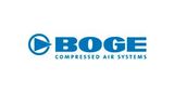 El logotipo de Boge Comprimido Air Systems es azul y blanco sobre un fondo blanco.