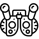 Es un icono en blanco y negro de un par de auriculares.