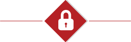 Icône en forme de losange rouge avec un cadenas blanc, centrée entre deux fines lignes horizontales.