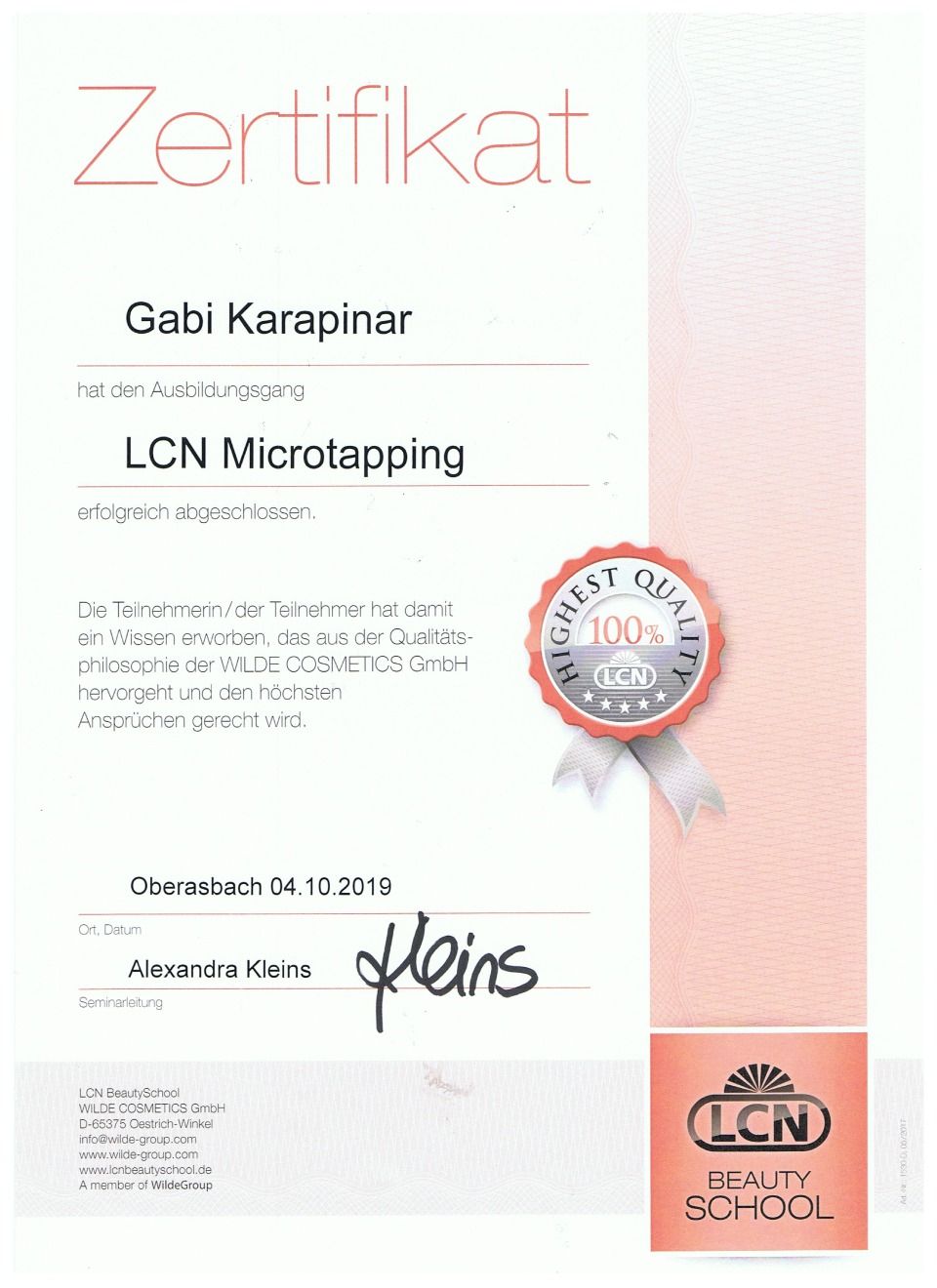 Zertifikat LCN Microtapping