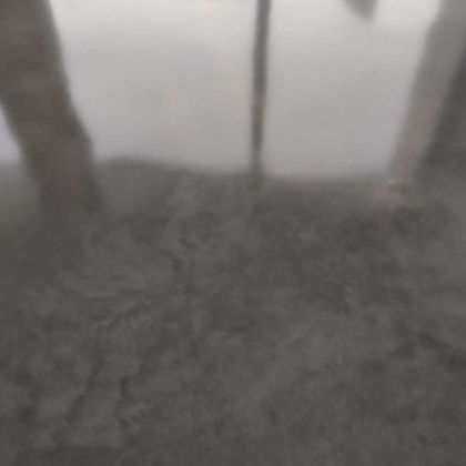 Imagen borrosa en escala de grises de una superficie mojada con dos postes verticales y un poste delgado en el centro.