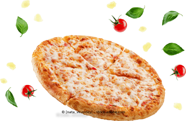 Pizza und Zutaten in der Luft, Leonardo Intelisano Pizzeria Dolce Vita
