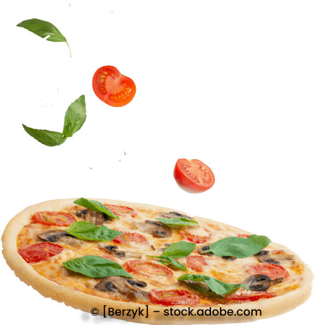 Pizza mit Zutaten in der Luft, Leonardo Intelisano Pizzeria Dolce Vita