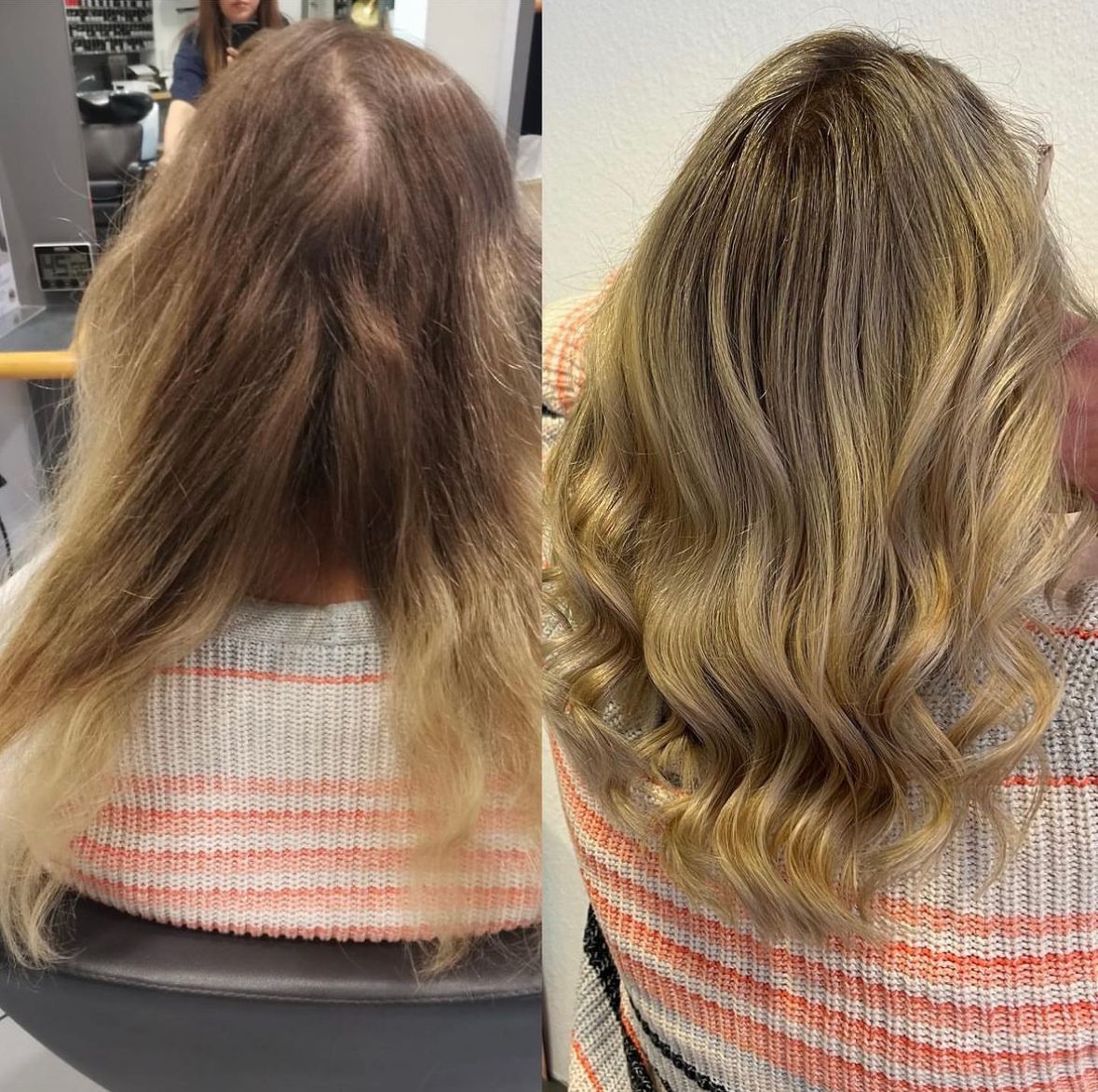 Vorher-Nachher-Bild: Haare mit Extensions