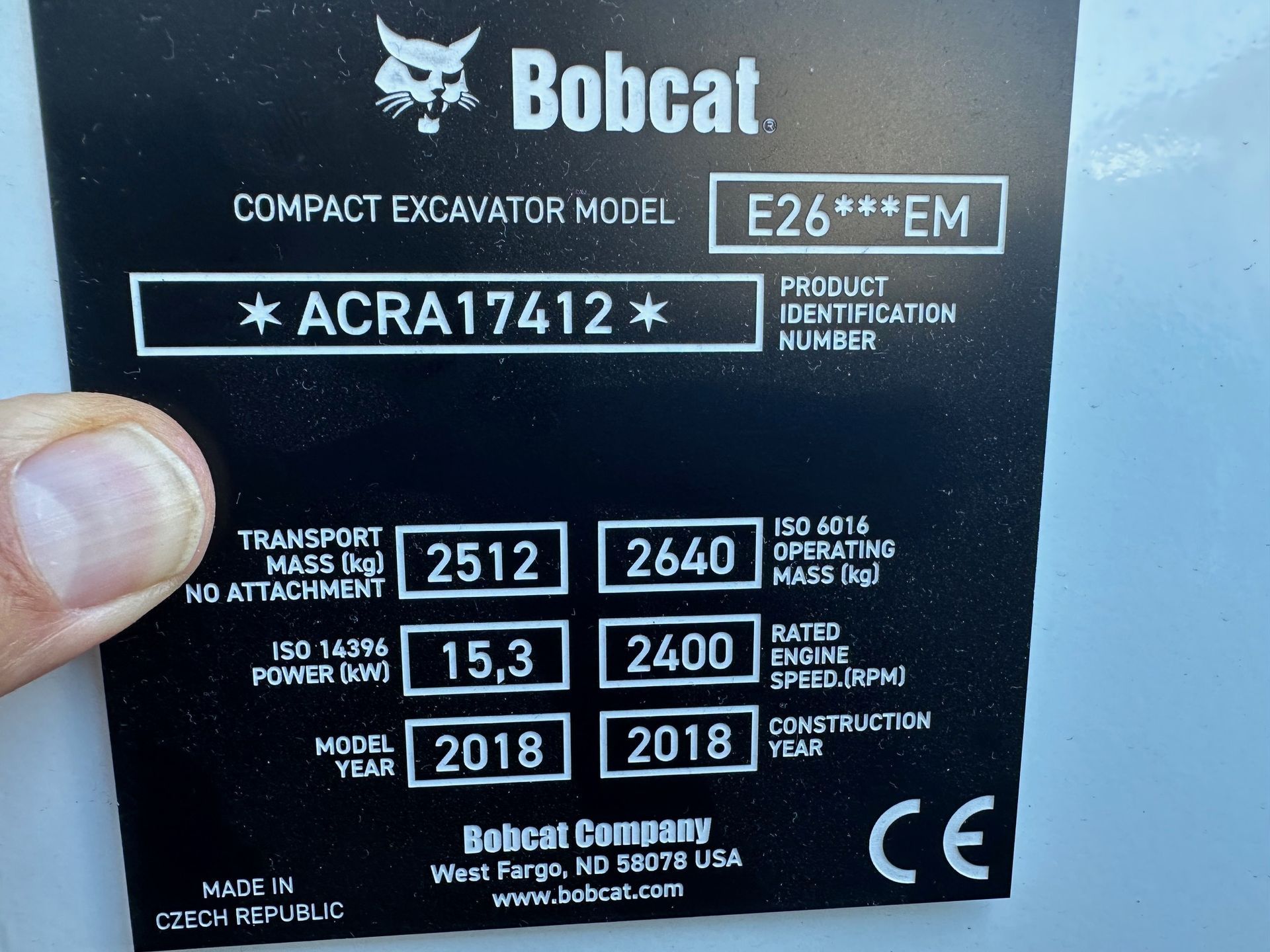 Descriptif Mini-pelle E26 Bobcat