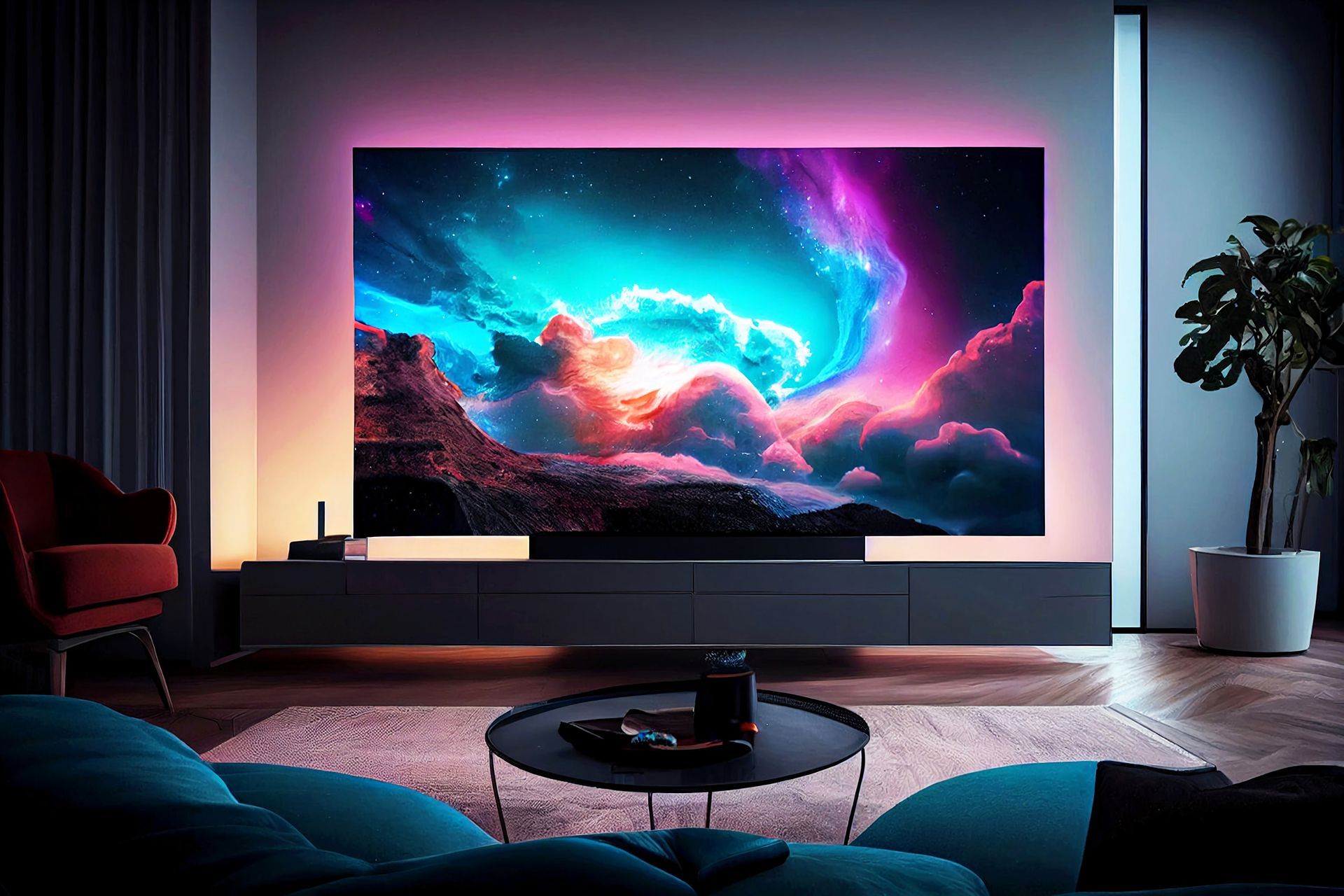 Un écran de télévision haute définition affichant un ciel coloré