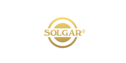 Il logo Gold Solgar presenta un marchio denominativo serif in grassetto, centrato orizzontalmente all'interno di un sole dorato stilizzato e circolare.