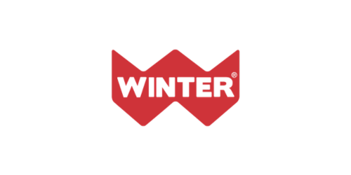 Il logo invernale rosso presenta una forma a W stilizzata di colore bianco contenente la parola WINTER in lettere maiuscole bianche.