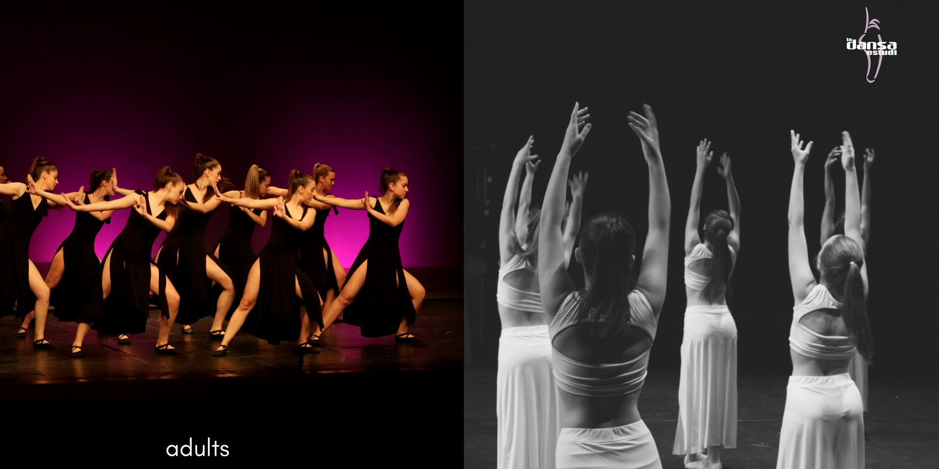 Un grupo de mujeres baila en un escenario en una fotografía en blanco y negro.