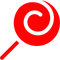Una piruleta roja con una espiral blanca encima.