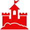 Un castillo rojo con una bandera encima.