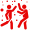 Un icono rojo de dos personas paradas una al lado de la otra.