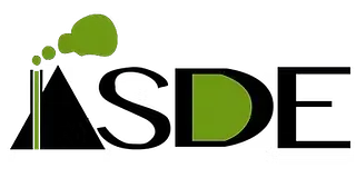 Un logotipo para una empresa llamada sde con humo verde saliendo de él.