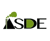 Un logotipo para una empresa llamada sde con un humo verde saliendo de una chimenea.