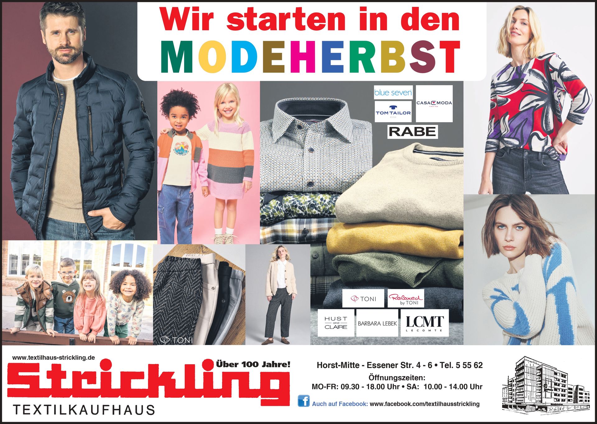 Eine Werbung für Strickling Textilkaufhaus mit einer Frau, die am Strand sitzt