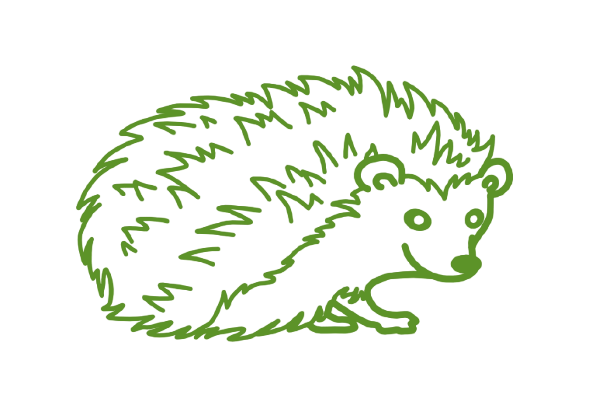 Grüne Umrisszeichnung einer hängenden Blume mit Blättern auf weissem Hintergrund