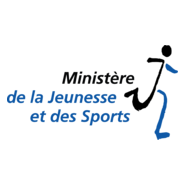 Logo du ministère français de la Jeunesse et des Sports : Texte noir à côté d'un bonhomme allumette bleu.