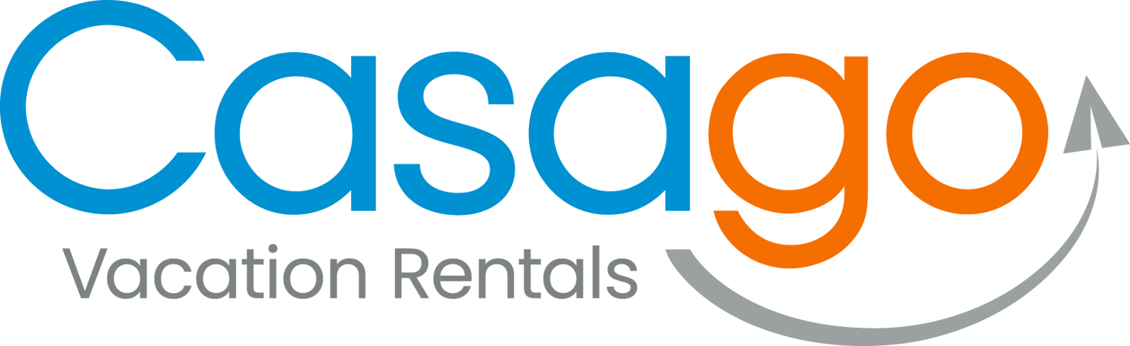 Casago Vacation Rentals logo in blue, orange, and gray with a curved line icon
